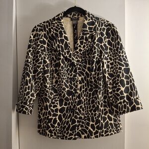 R.Q.T. Women's Elegant Black and Cream Animal Print Women's Cropped Blazer